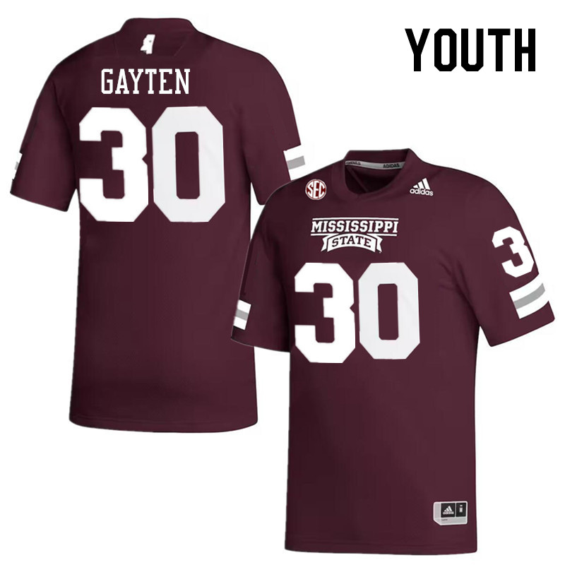 Youth #30 Xavier Gayten Mississippi State Bulldogs College Football Jerseys Stitched-Maroon